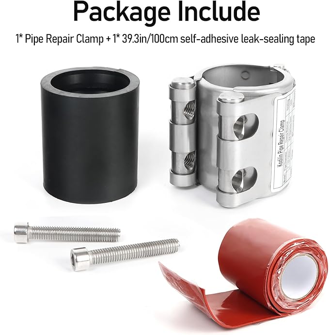 Upgraded Pipe Repair Clamp with M1 Self-Adhesive Leak-Sealing Tape | 304 Stainless Steel Rust-Proof Emergency Pipe Repair Kit for Plastic & Metal Pipes, 1"(32-34mm)