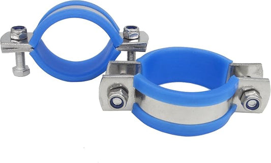 Stainless Steel Heavy Duty Flat Band Pipe Clamp with Rubber Cushion, Multipurpose Rigid Hose Clamp Bracket ID 45mm, Pack of 2