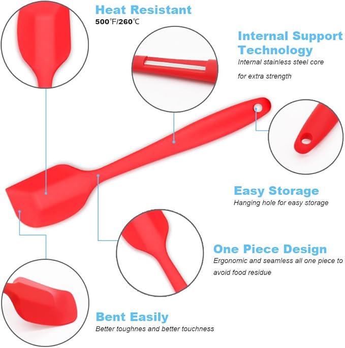 4‑Piece Silicone Spatulas Set Heat Resistant 600°F Seamless Steel‑Core Rubber Spatulas for Nonstick Cookware ALLWIN HOUSEWARE Uniform Length Kitchen Spatulas for Cooking & Baking, Blue
