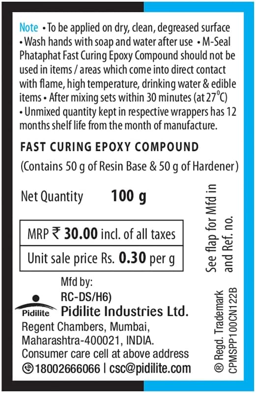 MSEAL Pidilite M-Seal PHATAPHAT Fast Curing EPOXY Compound 4 x 25g