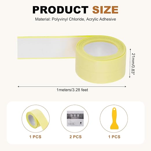 uxcell Caulk Tape Waterproof, 0.83 Inch x 3.28 ft Self-Adhesive Sealant Sealing Strip Caulking Sealant Tape PVC with Tool for Kitchen Sink Toilet Bathroom Bathtub Floor, Beige