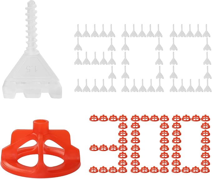 DGSL Tile Leveling System 1/16", 900 Pcs Tile Spacers and 300 Pcs Red Cap, Tile Spacers Leveling System for Professional Ceramic Tile and Stone Installation, Precision Gap Control