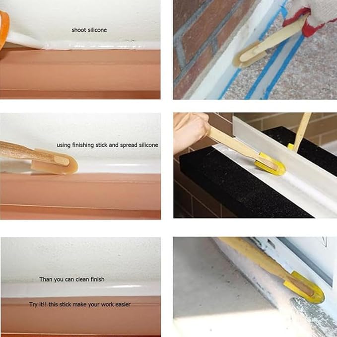 AYLIFU 4 Size Rubber Caulk Tool Glue Removal Tool Caulk Scraper Yellow With Handle Grip For Tiles Bricks Skirting Boards Kitchen and Bathroom 4PCS