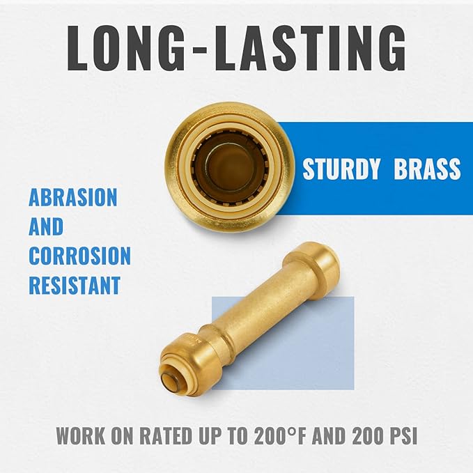 SUNGATOR 1/2 Inch Slip Coupling, Fatest Way for Emergency Repair and Leaks Fix, No Lead Brass Push-to-Connect Plumbing Fittings for PEX Pipe, Copper, CPVC, PE-RT, With 1 Disconnect Clip, Pack of 2