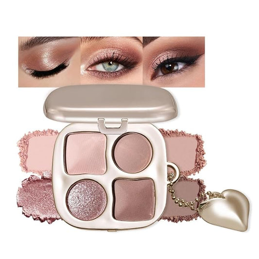 4 Colors Warm Neutral Nude Eyeshadow Palette with Mirror – High-Pigment Matte & Shimmer, Blendable Long-Lasting Mini Eye & Contour Palette for Everyday Makeup, Perfect for Blue, Green & Brown Eyes