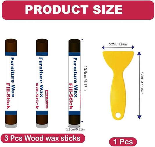 Wood Filler Sticks Kit, 3 Shades of Brown Quick Fix Sticks for Wood Repair, Wax Putty Stick Fill Stisks Repair for Scratches, Crack, Scuffs, Gouge on Cabinets, Tables, and Doors