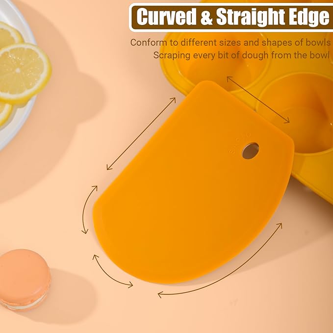 Silicone Dough Scraper with Stainless Steel Sheet, Curved Edge Flexible Bowl Scraper for Baking, Food Grade Silicone Bench Scraper for Sourdough Bread Proofing Basket, Set of 2, Gray & Orange,SAPID