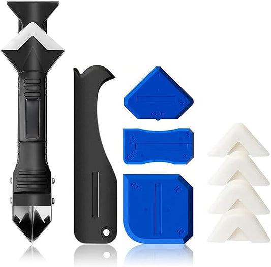 Sakerplus 3-in-1 Caulking Tool, Scraper & Silicone Trowel for Grout Removal and Caulk Smoothing, Sealant Application Tool for Bathroom Kitchen Tile Sink Window Frame (Classic with Scraper, 2 Sets)