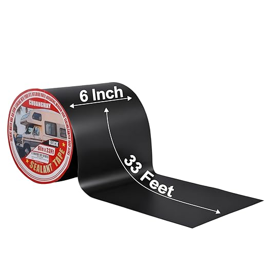 Butyl Sealant Waterproof Tape Black, 6 Inch X 33 Foot RV Roof Repair Tape, UV & Weatherproof Roof Seal Tape for RV Camper Trailer Boat Window Sealing Leak Repair