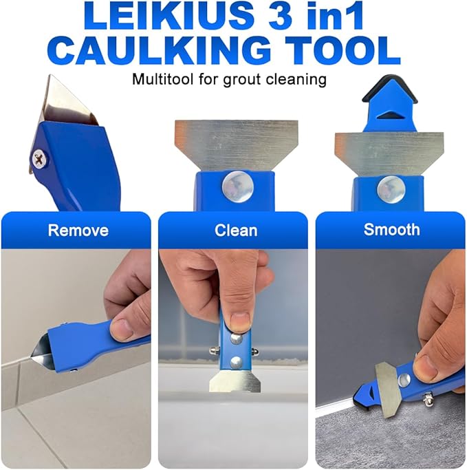 High Quality 3 in 1 Caulking Tools Sets, Steel Sealant Finishing Tool for Bathroom Kitchen Tile Window Sink Joints, Caulk Remover & Grout Scraper,for Smooth Caulking Come with a Knife