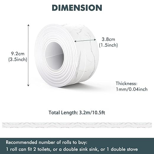 Dstorelhp Caulk Tape Waterproof Self Adhesive, Decorative Caulking Tape for Kitchen, Countertop, Bathroom, Sink, Bathtub, Toilet, Shower (White Marble, 2Rolls-1.5" x 10.5Ft)