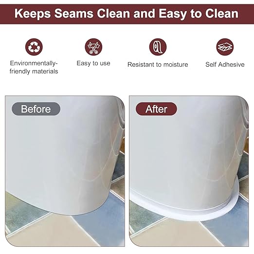 White Caulk Tape 2 Rolls Waterproof Self-Adhesive Tub & Wall Sealing Strip PVC Caulk for Bath & Kitchen Shower Corners, Sink Edges, Toilet Base