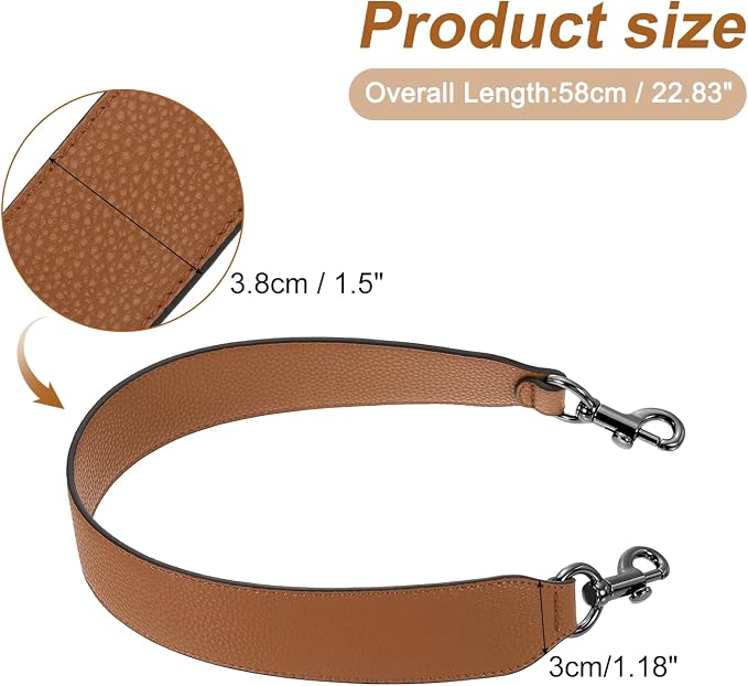 uxcell 22.83 Inch PU Leather Short Bag Strap with Clasp, Purse Handles Handbags Replacement Straps for Clutch Bag Crossbody Underarm Bags, Brown, Metallic Black Buckle