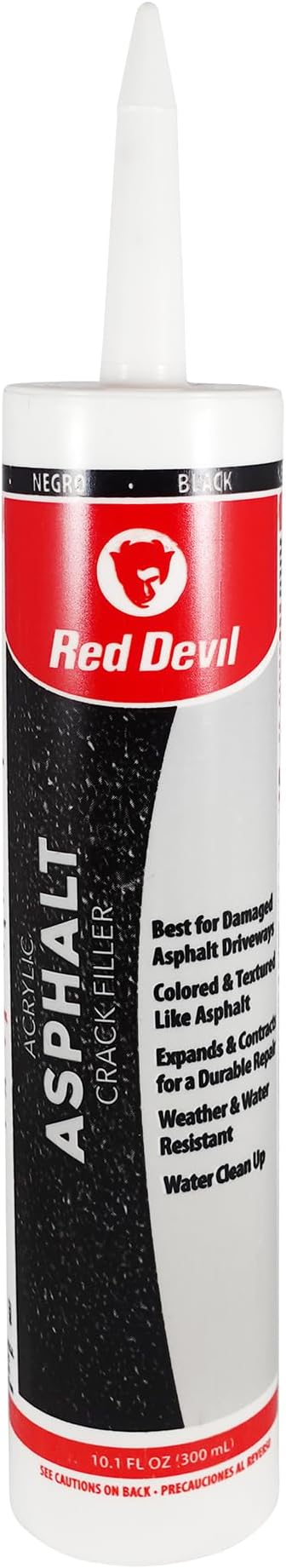 Red Devil 0637 Asphalt Crack Filler Sealant – Black Acrylic Driveway Sealer for Cracks & Joints, Forms a Water-Resistant Seal, 10.1 fl oz, Made in USA