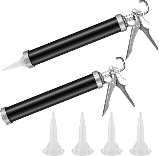 Lasnten 2 Pack Sausage Caulk Gun 20 oz Aluminum Cordless Sausage Caulking Gun with 4 Cone Nozzles, 18: 1 Thrust, Aluminum Sealant Hand Caulk Kit for Contractors (Black)