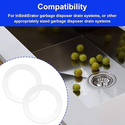 2pcs FLG-Seal Sink Seal Gasket Accessory, Putty-Free Rubber Seals Ring Replacement Parts for InSinkErator Kitchen Sink Garbage Disposal Drain (White)