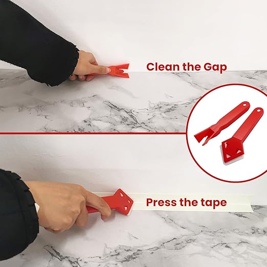 SNAIL GARDEN 2 Rolls Bath Sealant Strip with 2Pcs Cleaning Caulking Scrapers, Acrylic Adhesive Caulk Strip with 2-Strips Tapes, Sealant Tape with 2Pcs Caulking Tools for Kitchen,Toilet,Wall Corner