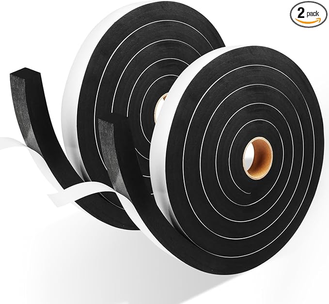 2 Rolls Foam Tape Weather Stripping Door Seal, 1'' W x 3/4'' T High Density Seal Strip Weather Stripping, Adhesive Weather Strip Total 16.5 Feet Long