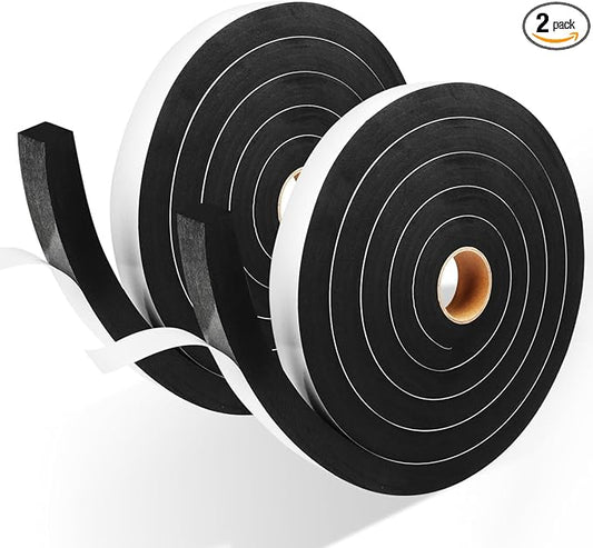 2 Rolls Foam Tape Weather Stripping Door Seal, 1'' W x 3/4'' T High Density Seal Strip Weather Stripping, Adhesive Weather Strip Total 16.5 Feet Long