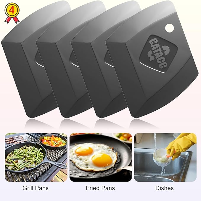 G.CATACC 4-Pack Pan Scrapers, Durable Plastic Dish Scraper Tool for Kitchen Cast Iron Pot Pan Skillets, Cookware Cleaning