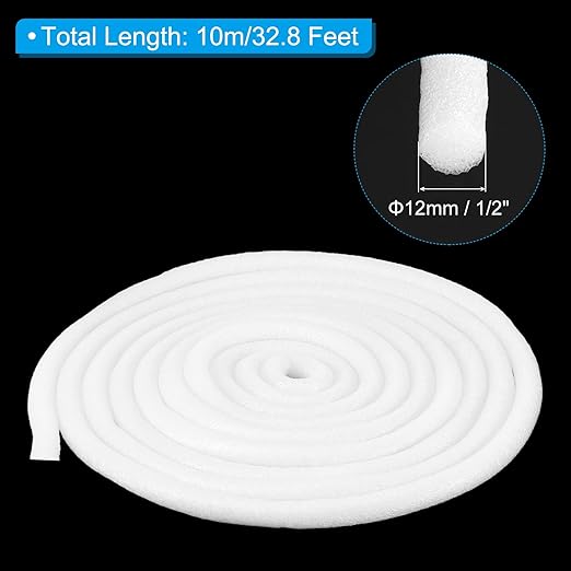 PATIKIL 1/2 Inch x 32.8 Feet Backer Rod for Gaps and Joints, Foam Rope Caulk Crack Joint Filler Roll Seal Weather Strip for Home Construction Car, White
