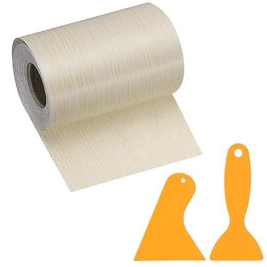 PATIKIL Wood Grain Repair Tape, 3" x 33' Self Adhesive Realistic Wood Tape with Scraper Durable Repair Patch for Furniture Floor Window Door Table DIY Home Decor, White Oak