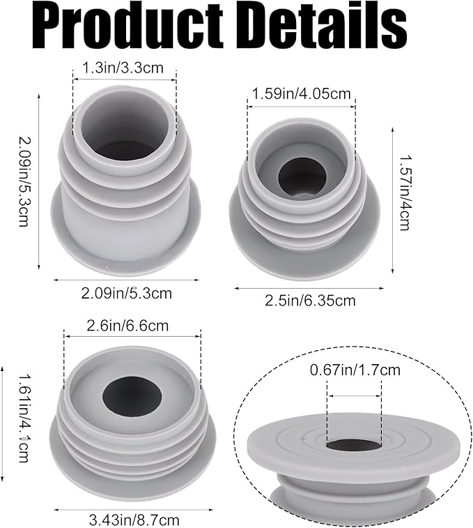 3pcs Washing Machine Drain Hose Seal, Silicone Washer Pipe Cover Plug Hose Adapter Sewer Drain Seal for Kitchen Sink Floor Pipe Bathroom Drainage Laundry Room