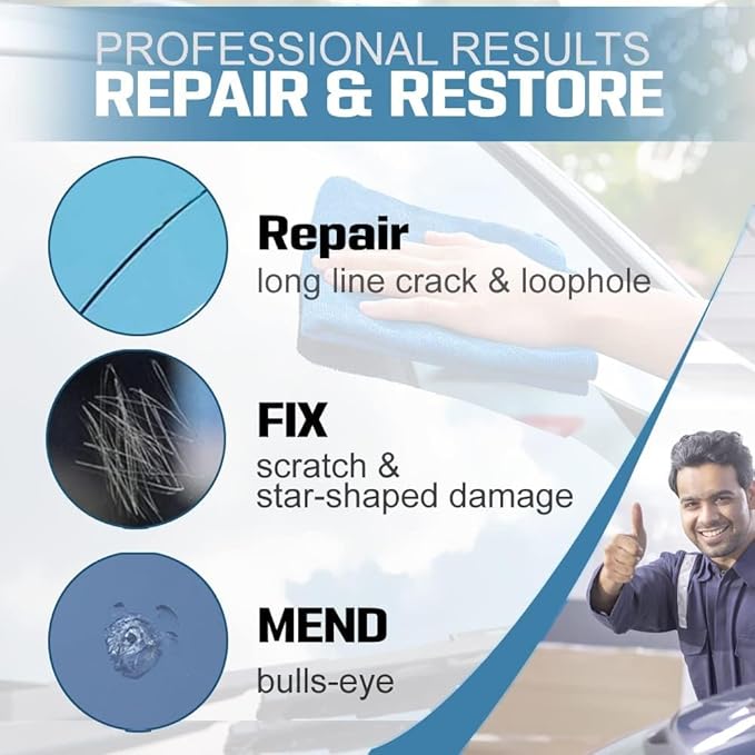 Windshield Repair Kit, 2 Pcs Car Glass Repair Kit Quick Fix for Chips & Cracks, Windshield Crack Repair Kit,Cracks Gone Glass Kit, Automotive Windscreen Tool, Nano Fluid Filler