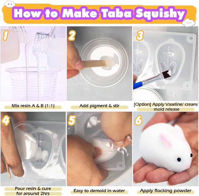 Taba Squishy Making Kit Gel+Bunny Silicone Mold+Flocking+Pigment