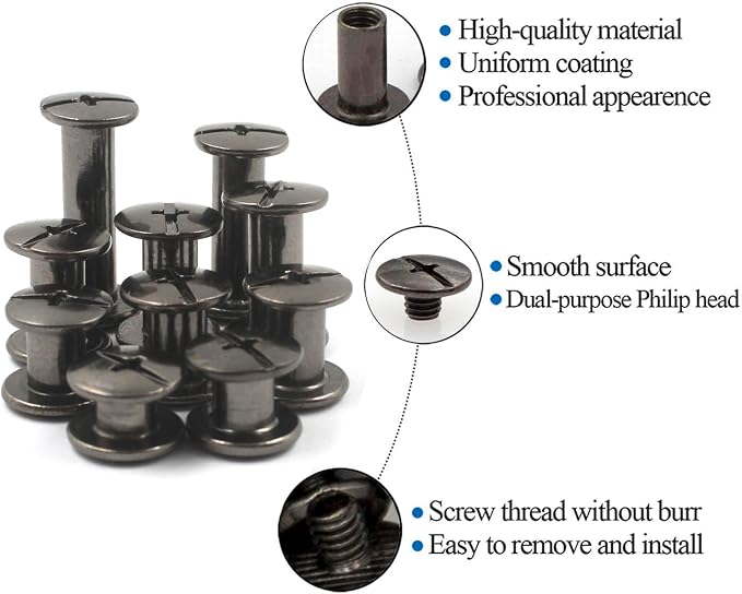 362 Pcs Chicago Screws with Punch and Screwdriver Leather Rivets 11 Sizes Assorted Screw Rivets for Decorate and Repair Leather Craft Belt Bookbinding Bag Shoes Purse Gun Black