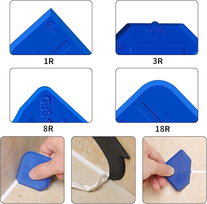 4-Piece Silicone Caulking Tool Set - Sealant Finishing Scraper Kit with Flexible Plastic Scrapers for Kitchen Bathroom Sink Floor Grout Removal (Blue)
