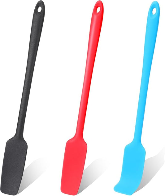 3 Pcs Silicone Jar Spatulas with Long Handle, Jam Spreader Rubber Spatula Heat Resistant Non-Stick Silicone Scraper Small Spatulas for Baking and Cake Icing Kitchen Use, 3 Color