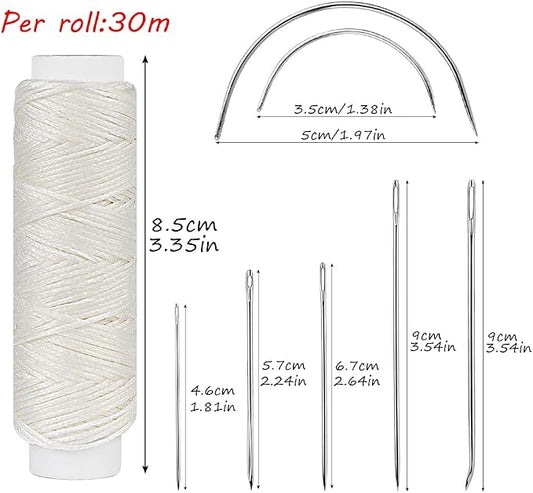 Ftyiwu Waxed Thread, Upholstery Needle and Thread 32 Yards with 7PCS Hand Sewing Needles for Home Upholstery Carpet Canvas Repair Leather Sewing (White)