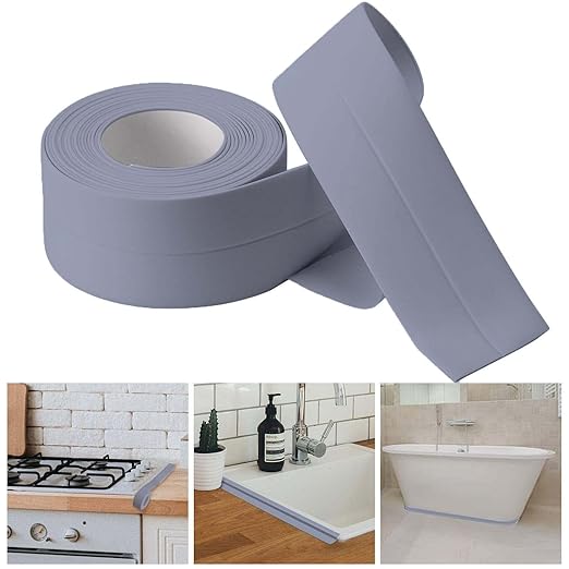 Bath & Kitchen Caulk Tape Sealant Strip,PVC Self Adhesive Tub and Wall Sealing Tape Caulk Sealer,Caulk Strip,sealant Tape,Shower Tile Sealer Adhesive sealant （Silver）
