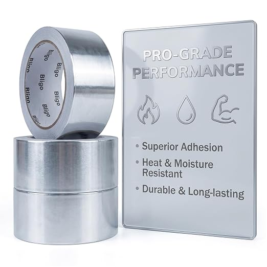 3 Pack Aluminum Foil Tape 2 Inch x 225 Feet Total, Heavy Duty Waterproof HVAC Tape, High Temperature Resistant Metal Tape for Ductwork, Dryer Vent, Pipe Insulation, Sealing & Patching