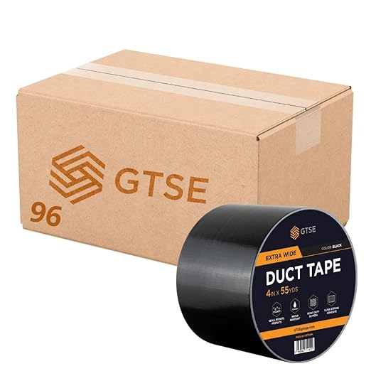 GTSE Wide Duct Tape, Black, 4 Inches x 55 Yards (164 ft), Heavy Duty, Waterproof Repair Tape for Indoor or Outdoor Use, 96 Rolls