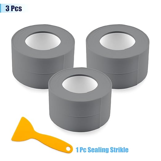 Waterproof Seal Caulk Strip Tape Self Adhesive for Sink Toilet Bathroom Wall Edge Bathtub Oil-Proof Caulking Sealing Tape 1.5" x 10.5' (W*L) 3Pcs Gray