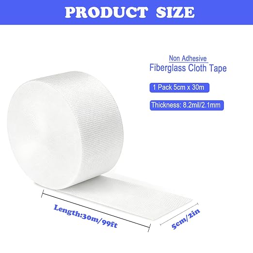 Fiberglass Cloth Roll-2 Inches*99 Feet Non Adhesive Fiberglass Repair Tape Plain Weave Fiberglass Cloth Roll for Joint Repair, Reinforcement, Resin Saturation, Heat-Resistance (2 in x 99 FT)