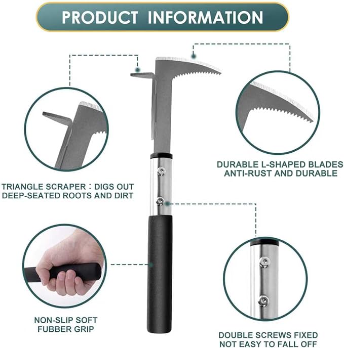 BARAYSTUS Crack Weeder, Stainless Steel Manual Crevice Weeding Tool,13" Weed Grabber Remover, L-Shaped Manual Weeder Puller, Durable Crevice Weeding Tool for Sidewalk Garden Patio Lawn