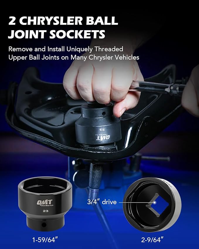 Orion Motor Tech Ball Joint Removal Tool Kit, 23pc Ball Joint Press & U Joint Removal Kit with Sockets and Universal Adapters, Heavy Duty Ball Joint Tool Set for Most 2WD 4WD Cars Trucks SUVs, Black