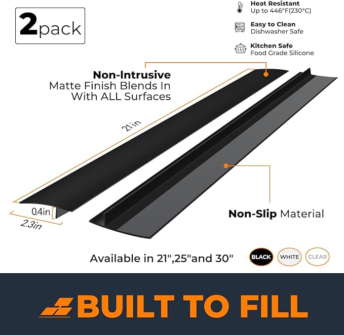 SEVCHY Silicone Stove Gap Covers (2 pack), Oven Gap Filler, Heat Resistant Stove Gap Filler, Seal Gap between Stovetop and Counter, Easy Clean (21 inch, Black)