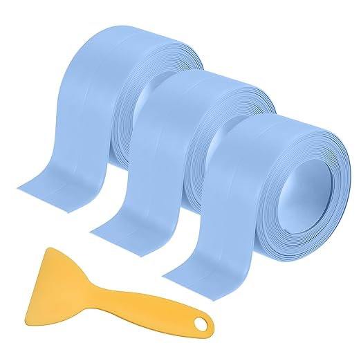 3 Rolls Caulk Tape Self Adhesive Caulk Strip Waterproof,Blue Caulking Sealant Trim for Bathroom, Caulk Sealing Strip for Toilet Sink Edge Protector with Sealing Tool (10.5Ft x 1.5In)