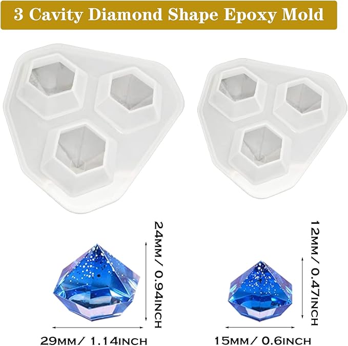 6 PCS 3D Diamond Gem Silicone Molds - Clear Diamond Molds for Making Clay, Resin, Epoxy Crafting Projects