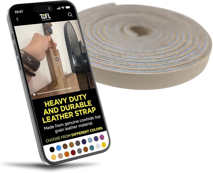 TOFL Genuine Leather Strap, Top Grain Cowhide Craft Strip – Beige (2 Pack) | 72" L x 3/8" W x 1/8" Thick | Suede Backing | Leather Craft Supplies | Easy to Cut & Stitch | DIY Projects & Repairs | 7–8 oz