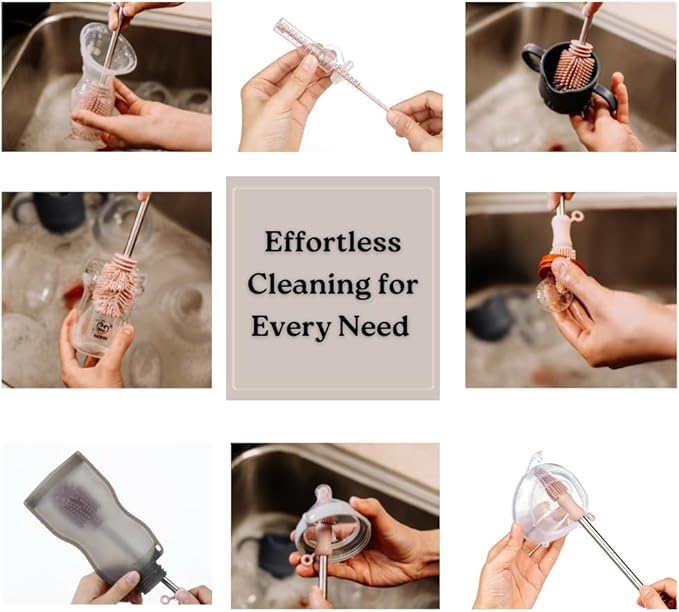 Haakaa Silicone Cleaning Brush Kit – Household Cleaning Brushes for Bottles and Crevices – Food-Grade Silicone: Dishwasher Safe (Kit-Mist Blue)