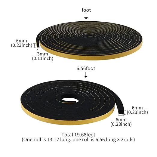 High Density Foam Tape - 1/4'' x 1/8'' x13.12Ft +1/4'' s 1/4'' s 6.56Ft Weatherproof Adhesive Heat Resistant Weather Stripping Easy to Cut & Install & Remove for Car Doors Pipes Windows