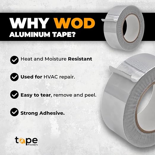 WOD Aluminum Foil Tape - 4 inch x 50 yds. (12-Pack) Heat Shield Reflective Sealant Tape - Ideal for HVAC, Duct, Pipe, and Metal Insulation and Repair. Low and High Temperature Resistant AFTR28