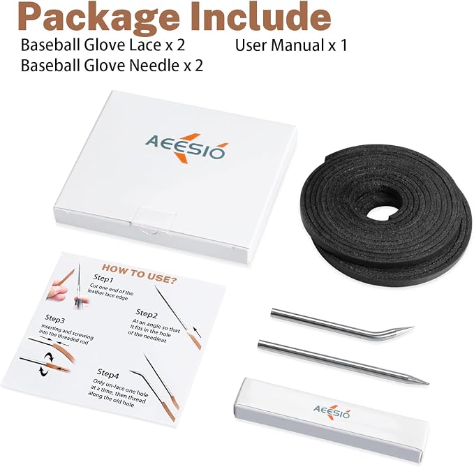 Softball Baseball Glove Lace, Mitt Lace Repair Kit Includes 2 Leather Laces and Lacing Needle for Catcher's Glove