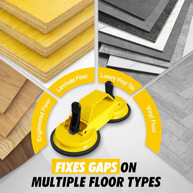 Floor Gap Fixer Tool with Dual Silicone Suction Cups & Rubber Hammer – 45° Angled Striking Surface, Includes Adhesive Pads – for Laminate, Vinyl Plank, SPC & Engineered Hardwood Floors