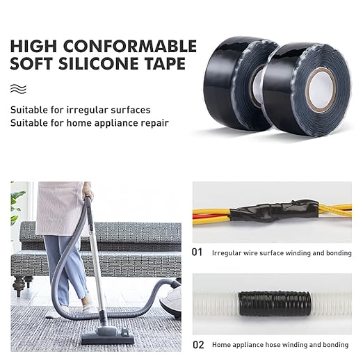 CLAVICHORD Seal Self Fusing Silicone Tape - 2 Rolls 1 Inch Wide and 15 Feet Long Weatherproof Self Fusing Silicone Sealing Tape for Emergency Pipeline Repair/Cable Bandage/Tool Fixing（Black）